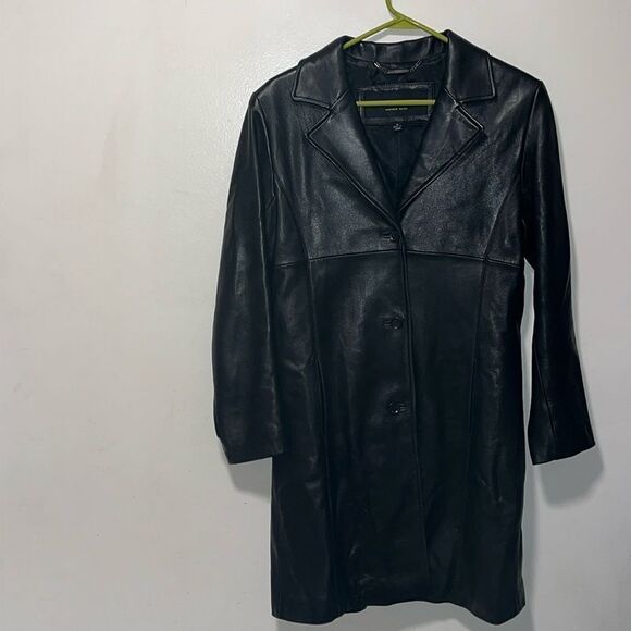BEAUTIFUL WOMEN’S LONG BLACK LEATHER MARC NEW YORK ANDREW MARC COAT/TRENCH SMALL - Picture 3 of 8